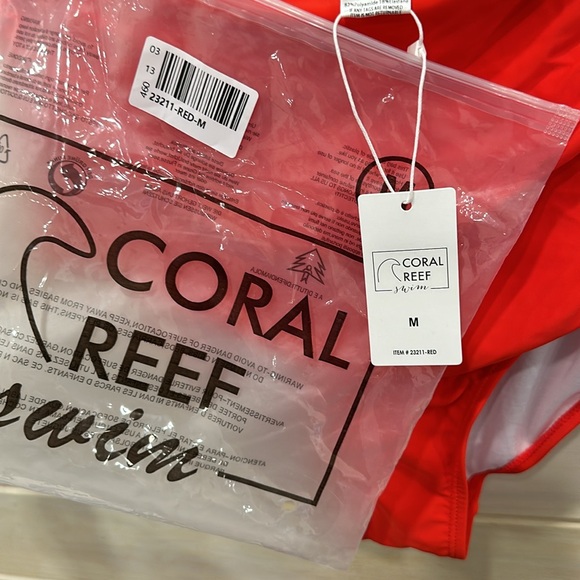 New Medium Red Coral Reef high rise Bikini Bottoms - Picture 3 of 7